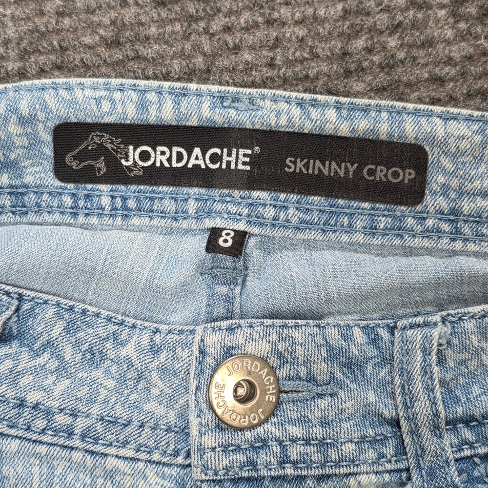 Jordache Skinny Crop Jeans Women's Size 8 Light Blue Floral Lace Print Raw Hem - Picture 3 of 8